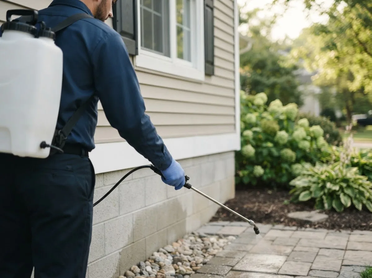 Pest control technician inspecting a home in Tennyson, IN